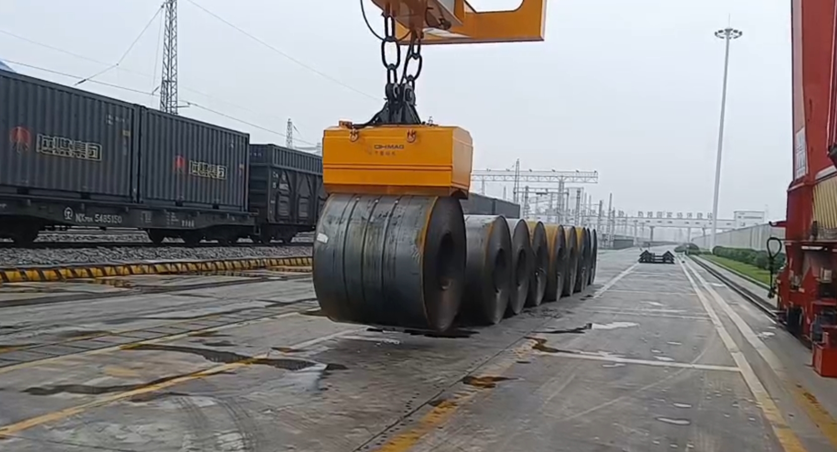 千豪電永磁吊具港口裝卸鋼卷，鋼帶卷